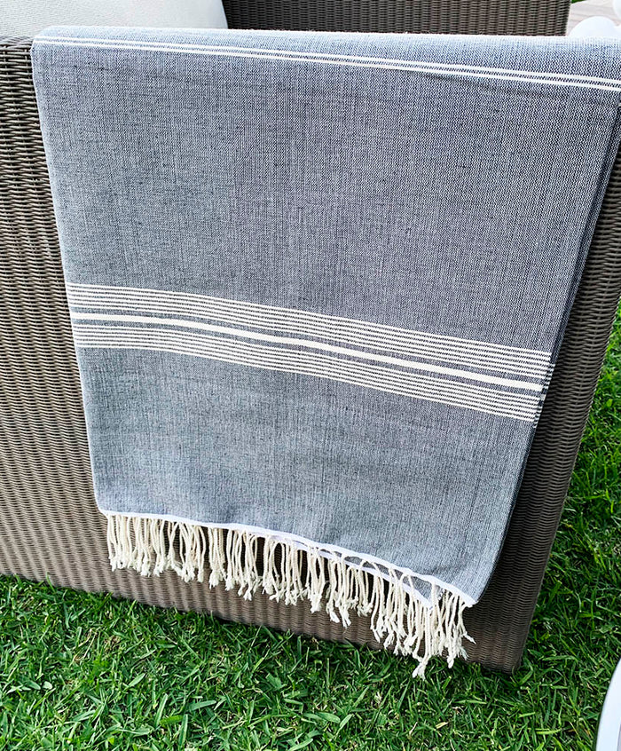 Frazada Gris con Rayas Arte Zapoteco